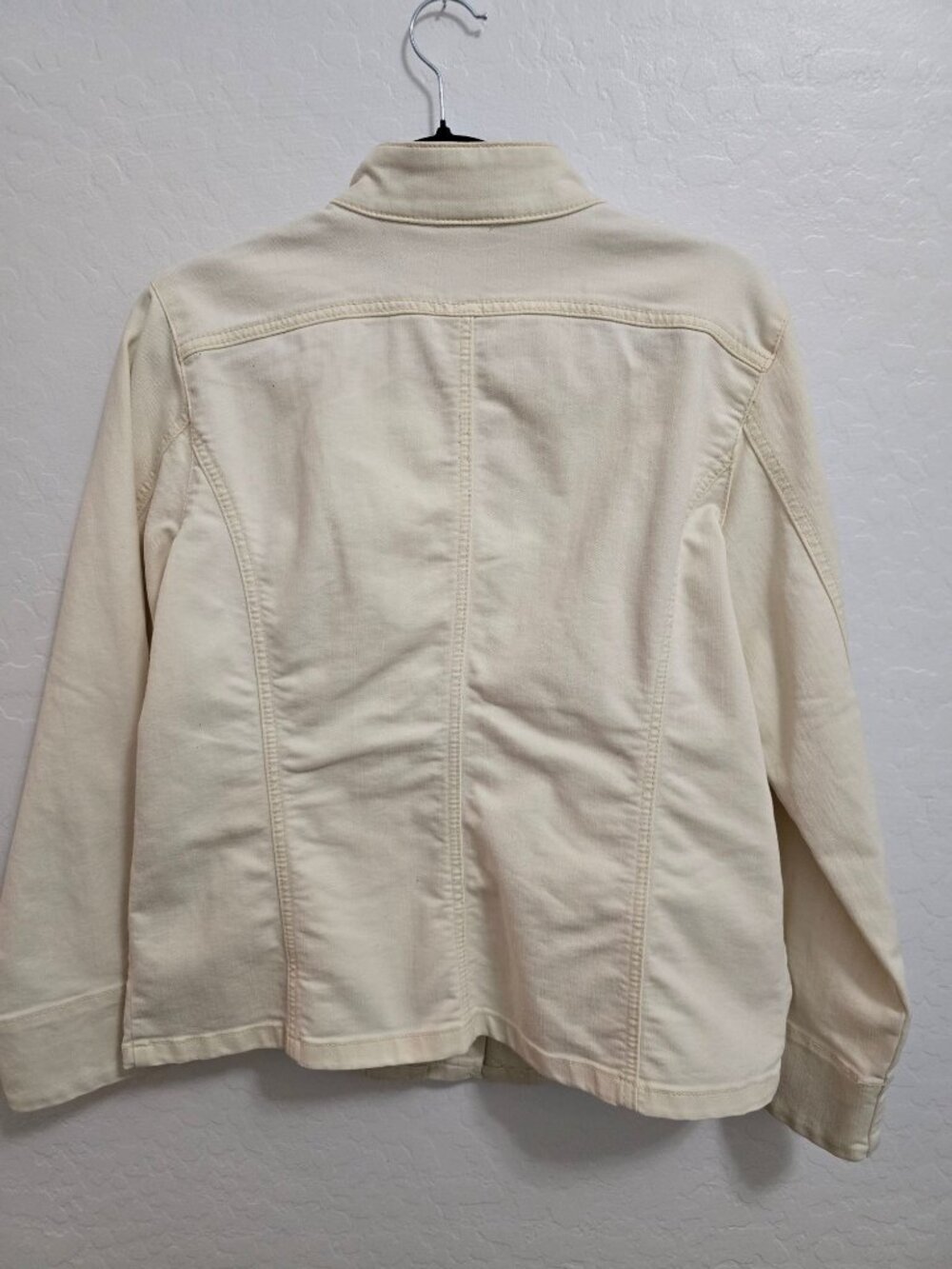 Chicos Platinum Button-Up Off White/Beige Jacket Size 2 Mandarin Collar - Picture 5 of 5